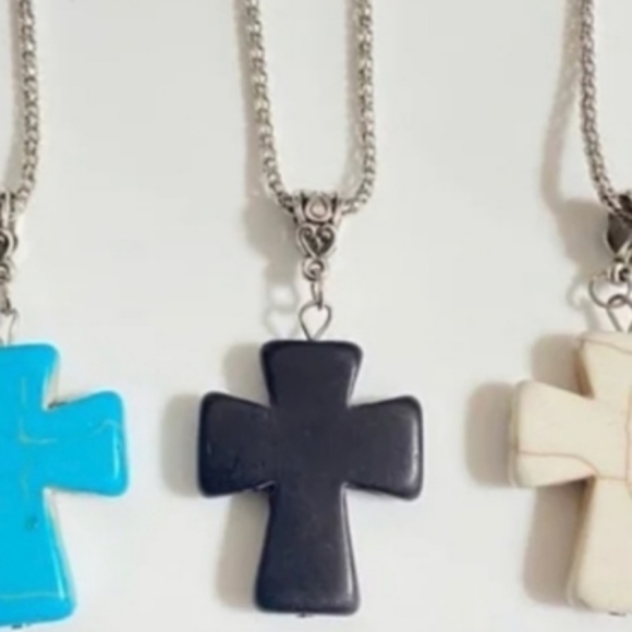 Black Cross on Silver Chain - Picture 1 of 10